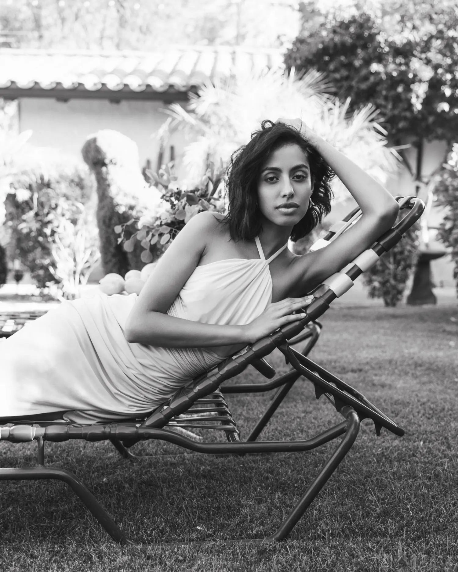 Yellow Halter Neck Ruched Side Front Slit Gown